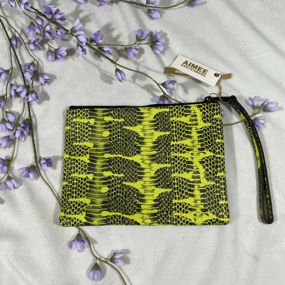 NWT Aimee Kestenberg Berkeley Leather Pouch in Citrine Python